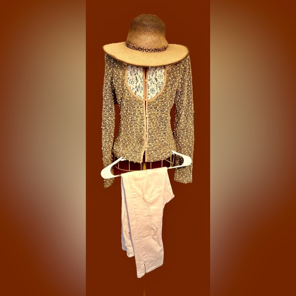 ONLY 1 LEFT, Size Medium Boho Brown and Ivory Ryu Top, Textured with Dot Detail - Picture 6 of 15
